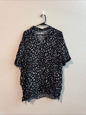 Jack & Jones Black Button-Front Print Top